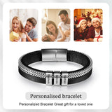 Personalized Chain & Leather Bracelet with 3 Name Beads for Men