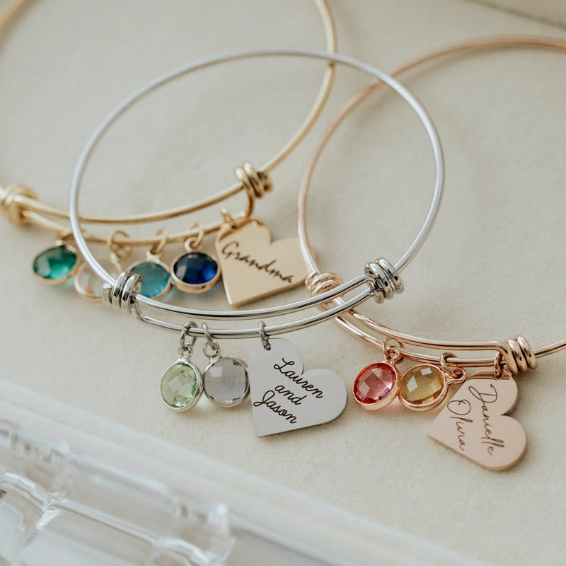 Personalized Mom Bracelet with Kids Names Birthstone Charms