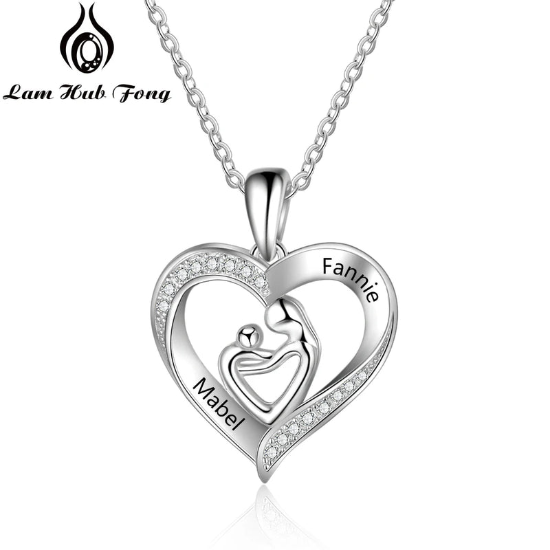 Mom & Baby Heart Necklaces 925 Sterling Silver Engraved Name Mother's Gift