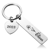 Engraved Flower Keychain Personalized Name & Date Birth Gift