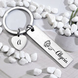 Engraved Flower Keychain Personalized Name & Date Birth Gift