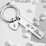 Engraved Flower Keychain Personalized Name & Date Birth Gift