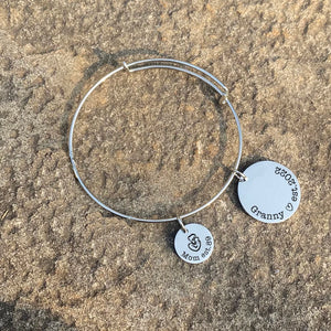 Personalized Mother's Gift Bracelet for Granny Stainless Steel Bangle