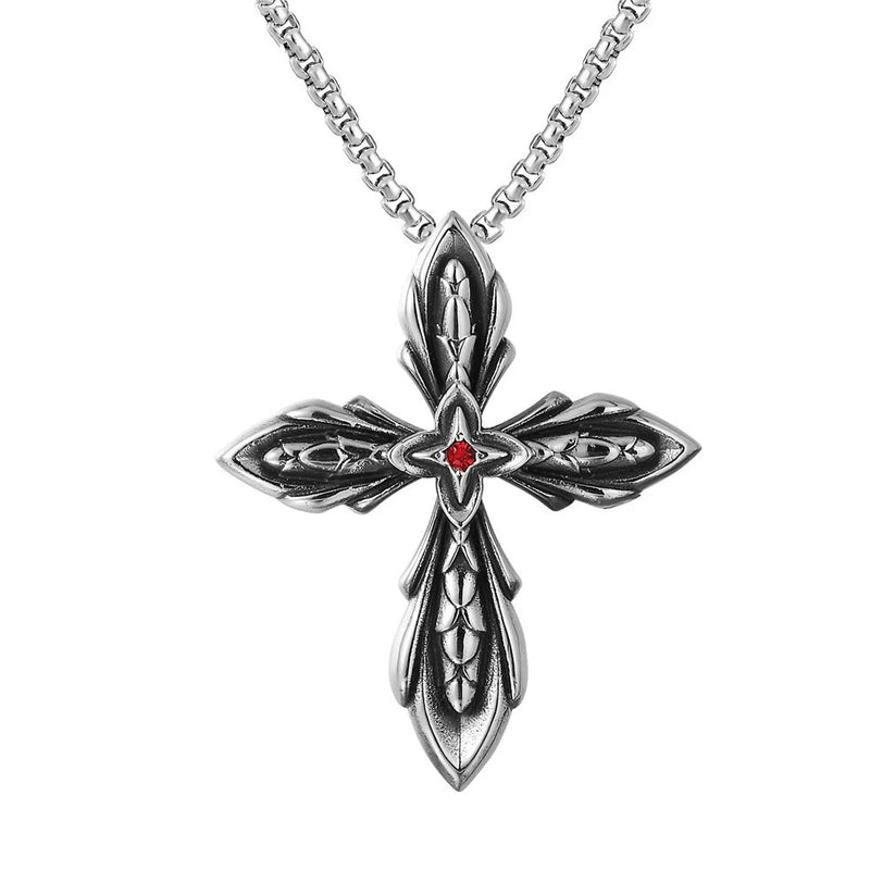 Personalized Layers Cross Pendant Red Cubic Zirconia Necklace for Women