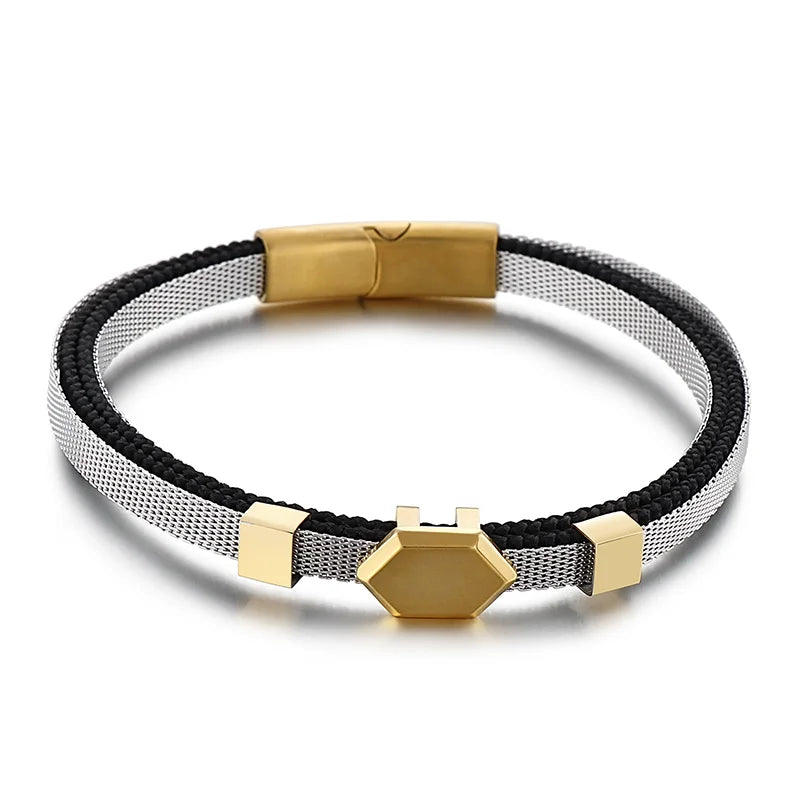 Mesh Chain Cotton Rope Stainless Steel Braided Bracelet