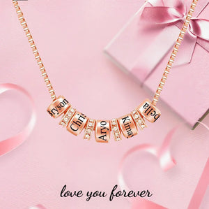 Custom Beads Pendant Necklace with Crystal Charms & Engraved Name