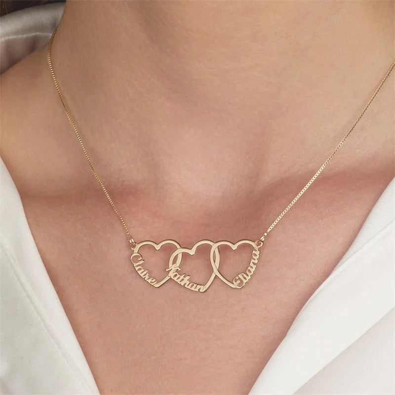 Personalized Family Member Heart Necklace - Custom Multiple Name Stainless Steel
