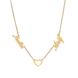 Personalized 2 Nameplates Pendant Necklace with Heart