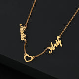 Personalized 2 Nameplates Pendant Necklace with Heart