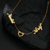 Personalized 2 Nameplates Pendant Necklace with Heart
