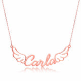 Personalized Name Angel Wings Necklace Stainless Steel Choker in Rose Silver