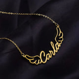 Personalized Name Angel Wings Necklace Stainless Steel Choker in Rose Silver
