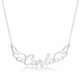 Personalized Name Angel Wings Necklace Stainless Steel Choker in Rose Silver