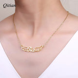 Personalized Name Angel Wings Necklace Stainless Steel Choker in Rose Silver
