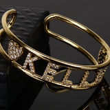 Personalized Name Bangle Copper CZ Stone Letter Bracelet Alphabet Jewelry