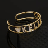 Personalized Name Bangle Copper CZ Stone Letter Bracelet Alphabet Jewelry