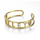 Personalized Name Bangle Copper CZ Stone Letter Bracelet Alphabet Jewelry