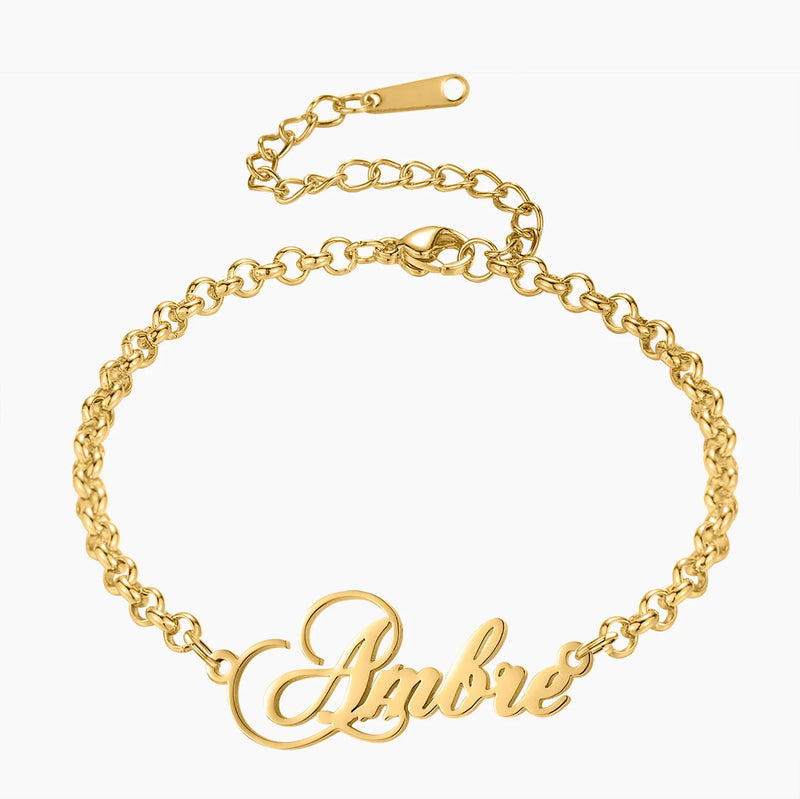 Personalized Name Bracelet Adjustable 18K Plated Stainless Steel Jewelry