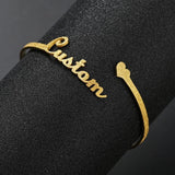 Personalized Name Bracelet Bangle Cuff Heart Frosted Name Plate