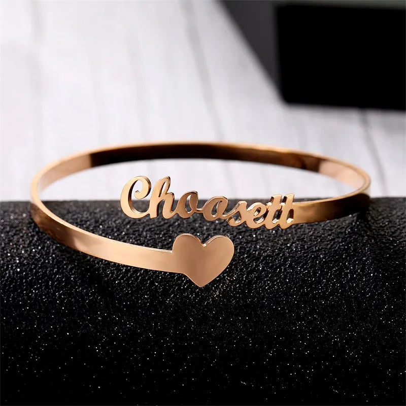 Personalized Name Stainless Steel Bracelet with Love Nameplate