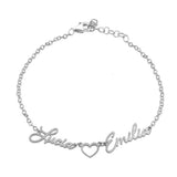Personalized Couples Name Bracelet Stainless Steel Heart Charm Valentines Gift