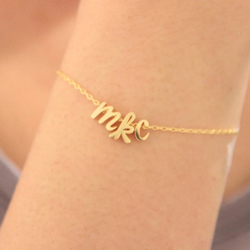 Personalized Name Cursive Letter Bracelet Charms Chain Jewelry