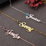 Personalized Name Bracelet with Birthstone - Stainless Steel