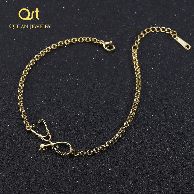 Personalized Name Bracelet Stethoscope Charm Bracelet Stainless Steel