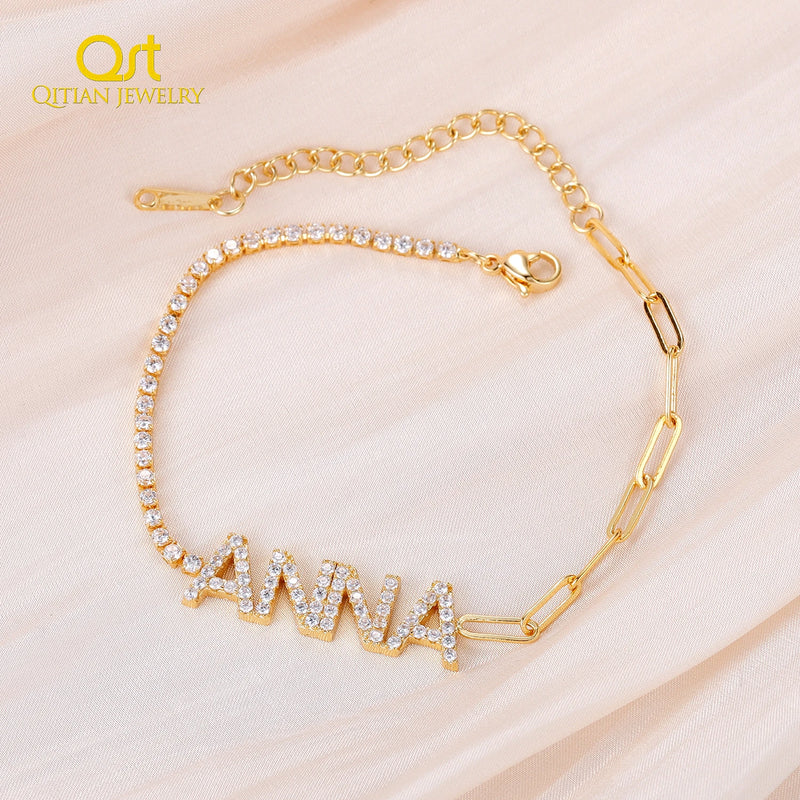 Personalized Zircon Name Bracelet with Tennis Chain CZ Diamond