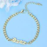 Personalized Name Bracelet 18K plated Cuban Chain Old English Font Women