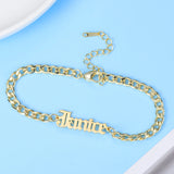 Personalized Name Bracelet 18K plated Cuban Chain Old English Font Women