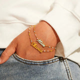 Enamel Name Bracelet Bangle - Personalized Chain Jewelry Gift