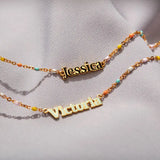Enamel Name Bracelet Bangle - Personalized Chain Jewelry Gift