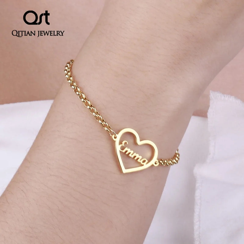Heart Nameplate Bracelets for Couple Stainless Steel Jewelry