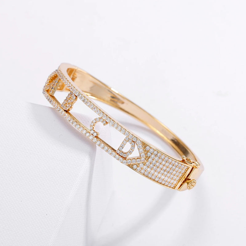 Custom CZ Initial Alphabet Slider Bracelet DIY Personalized Name Bangle