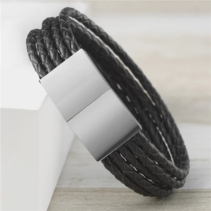 Personalized Name Bracelet Stainless Steel Bangle Letters Symbols Leather Charm