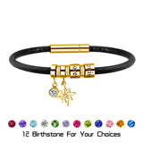 Personalized Name Bracelet with Bead & Birthstone Letter Bangle