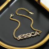 Custom Name Bracelet with Crystal Letter Bangle - Chain Included