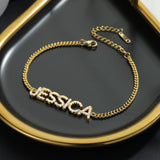 Custom Name Bracelet with Crystal Letter Bangle - Chain Included