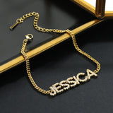 Custom Name Bracelet with Crystal Letter Bangle - Chain Included