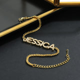 Custom Name Bracelet with Crystal Letter Bangle - Chain Included