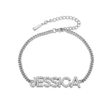 Custom Name Bracelet with Crystal Letter Bangle - Chain Included