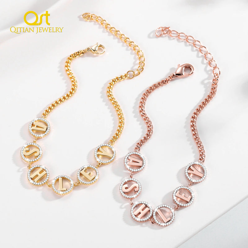 Zircon Letter Bracelet Stainless Steel Jewelry For Women