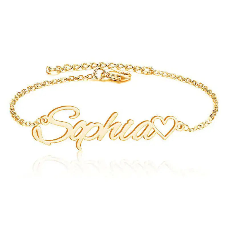 Personalized Name Bracelet for Women - Custom Heart Charm Jewelry