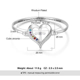 Personalized Mother Bracelet with 6 Birthstones Engraved Cross & Heart