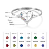 Personalized Mother Bracelet with 6 Birthstones Engraved Cross & Heart