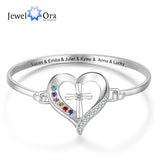 Personalized Mother Bracelet with 6 Birthstones Engraved Cross & Heart