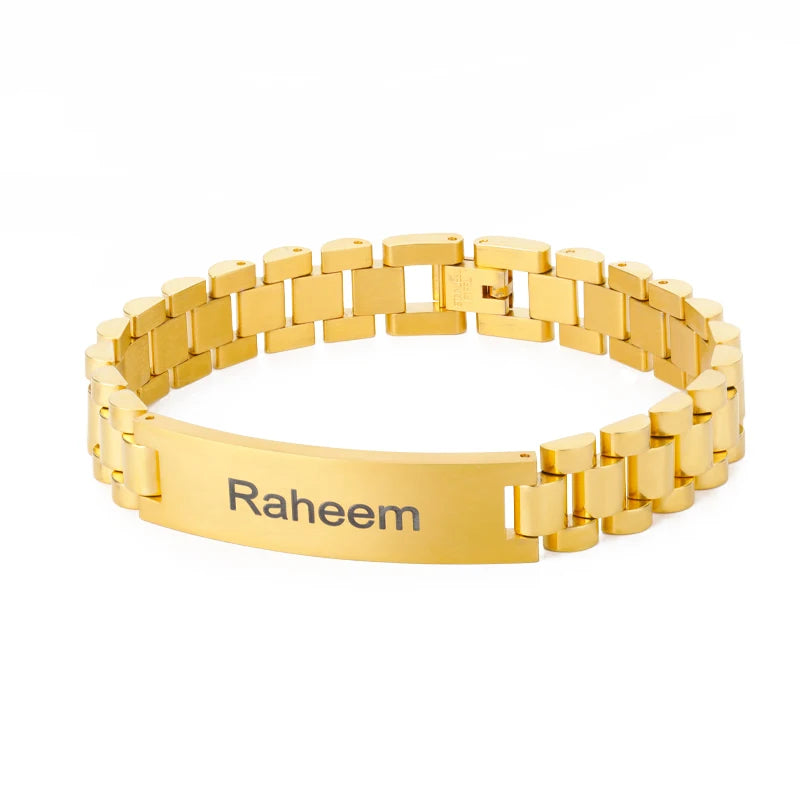 Personalized Titanium Steel Men Bracelet Engraved Name Date ID Bangle