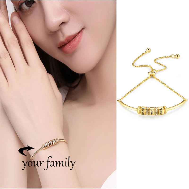 Custom Name Bracelet for Women - Personalized Snake Chain with Engraved Beads