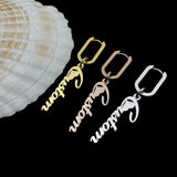 Personalized Name Charm Earring Stainless Steel Custom Font Jewelry